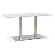 Table à diner / salle à manger 'Tvillin Small' blanche bois pied central acier brossé - 150 x 70 cm