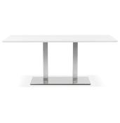 Table de salle à manger 'Tvillin' blanche en bois pied central acier brossé - 180 x 90 cm