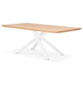 Table de salle à manger design 'Tepee Wood' plateau bois naturel pieds en métal blanc - 200 x 100 cm