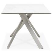 Table de salle à manger 'Tepee Ceram' blanche plateau en céramique pieds acier brossé - 180 x 90 cm