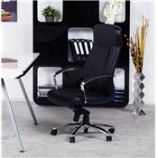 Fauteuil de bureau design à roulettes et dossier haut 'LEADER' noir avec pieds en métal chromé