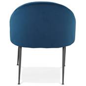 Fauteuil design 'ART' en velours bleu avec 4 pieds en métal noir