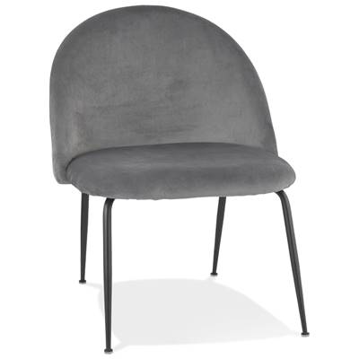 Fauteuil design 'ART' en velours gris clair avec 4 pieds en métal noir