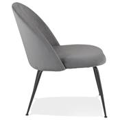 Fauteuil design 'ART' en velours gris clair avec 4 pieds en métal noir