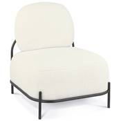 Fauteuil design de style moderne 'BIG SMALL' en tissu bouclé blanc avec 4 pieds en métal noir