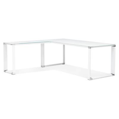 Grand bureau direction d'angle 'GLASSTOP L - XL' verre blanc pieds blanc et chromé – 200 x 100 cm