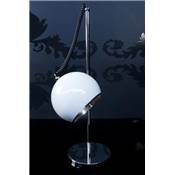 Lampe à poser design 'Globo' abat-jour rond blanc structure et socle en métal chromé