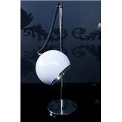 Lampe à poser design 'Globo' abat-jour rond blanc structure et socle en métal chromé
