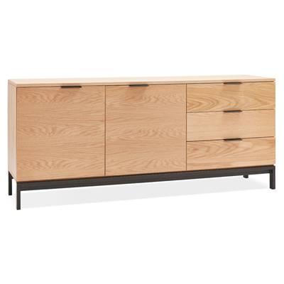 Meuble bahut buffet design 'ALLWOOD' en bois naturel 2 portes et 3 tiroirs et pieds en métal noir
