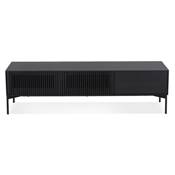 Meuble TV design 'STREAM' en bois noir avec 4 pieds en métal noir - 160 x 45 cm