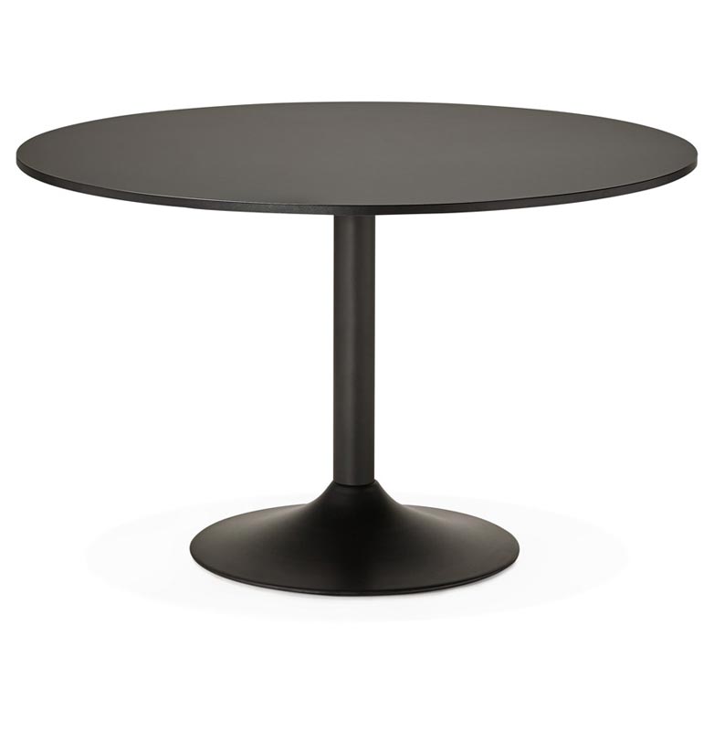 Table / table salle de réunion ronde 'Kaza' plateau en bois noir et pied central en métal noir – Ø 120 cm