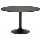 Table / table salle de réunion ronde 'Kaza' plateau en bois noir et pied central en métal noir – Ø 120 cm