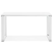 Bureau de direction droit 'Small Business' bois blanc pieds métal blanc et métal chromé – 140 x 70 cm