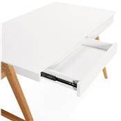 Petit bureau droit / table de travail design 'CHILD' blanc en bois pieds bois naturel - 120 x 70 cm