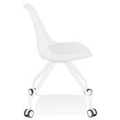 Petite chaise de bureau design à roulettes dossier bas 'SIMPLE' blanche avec pieds en métal blanc