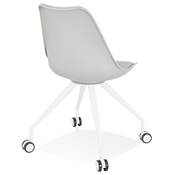 Petite chaise de bureau design à roulettes dossier bas 'SIMPLE' grise avec pieds en métal blanc