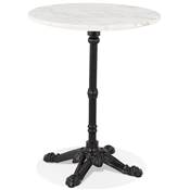 Petite table ronde de bistrot 'ANTIK' pierre blanche effet marbre pied central rond noir - Ø 60 cm