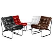 Fauteuil lounge 'Capiton' brun pieds en métal chromé