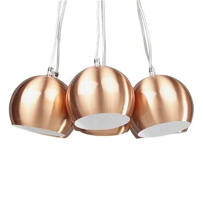 Suspension design 'GRELOT' avec 7 abats-jour boule en métal cuivré