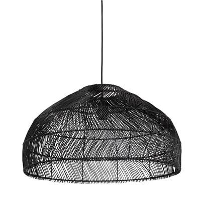 Suspension design demi sphère 'JUNGLE' noire abat jour rotin structure métal réglable en hauteur