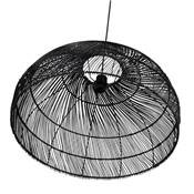 Suspension design demi sphère 'JUNGLE' noire abat jour rotin structure métal réglable en hauteur