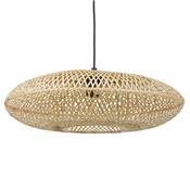 Suspension design ronde 'FLAT BALL' abat jour en bambou structure en métal noir réglable - Ø 50 cm