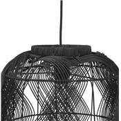 Suspension design ronde 'OMBRA' abat jour rotin noir structure métal noir réglable en hauteur