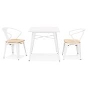 Table de salle à manger carré style industriel 'ALBANE' plateau et pieds en métal blanc - 76 x 76 cm