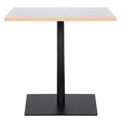 Table carrée 'KRUBBA' blanche en bois et pied central en métal noir à base carrée - 80 x 80 cm