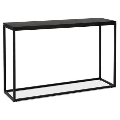 Table console style industriel rectangulaire 'HIGH FYRKANT" bois noir pieds métal noir - 120 x 35 cm