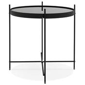 Table d'appoint guéridon pliable 'SMALL ELEMENTO' plateau en verre noir 4 pieds métal noir - Ø 40 cm