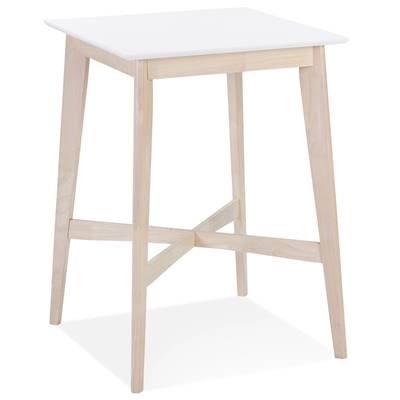 Table haute design carré 'RUSTIK' en bois blanc avec 4 pieds en bois naturel