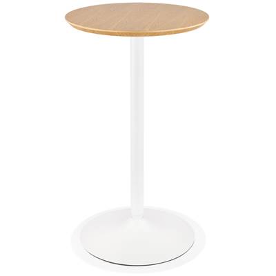 Table de bar haute ronde 'CONTY' en bois naturel avec pied central en métal blanc – Ø 60 cm