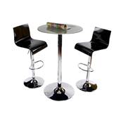 Table de bar haute design ronde 'Pub' en verre opaque avec pied central en métal chromé