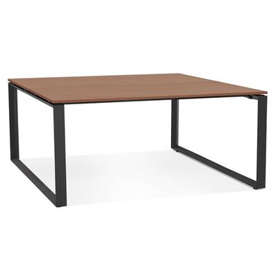 Table de réunion / bureau bench design 'LITTLE MEET' en noyer pieds en métal noir - 140 x 140 cm
