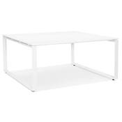 Table de réunion / bureau bench design 'LITTLE MEET' blanc en bois pieds métal blanc - 140 x 140 cm
