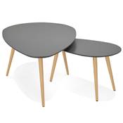 Tables basses scandinaves gigognes ovales 'Sisko' plateau bois gris 3 pieds en bois – 116 x 66 cm