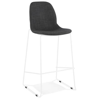 Tabouret de bar empilable design 'VERK' en tissu gris foncé 4 pieds en métal blanc et dossier haut
