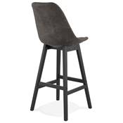 Tabouret de bar design 'CHAIRMAN BLACK EDITION' microfibre grise 4 pieds bois noir et dossier haut