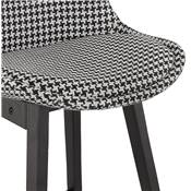 Tabouret de bar design 'CHAIRMAN BLACK EDITION' tissu pied de poule 4 pieds bois noir dossier haut