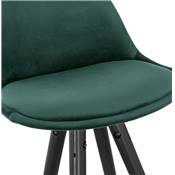 Tabouret de bar 'MODEN' velours vert 4 pieds bois noir repose pieds et pieds métal doré dossier haut