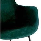 Tabouret de bar design à accoudoirs moderne 'CARINO' en velours vert avec 4 pieds en métal noir