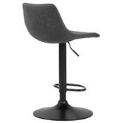 Tabouret snack réglable 'BONG' pivotant microfibre grise pied métal noir repose pieds dossier haut