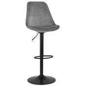 Tabouret de bar réglable 'BAROK' pivotant velours gris pied et repose pieds métal noir dossier haut