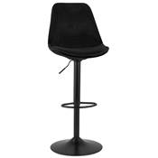 Tabouret de bar réglable 'BAROK' pivotant velours noir pied et repose pieds métal noir dossier haut