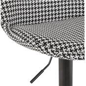 Tabouret de bar réglable 'BAROK' pivotant tissu pied de poule pied en métal noir dossier haut
