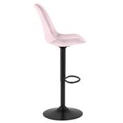 Tabouret bar réglable 'BAROK' pivotant velours rose pied et repose pieds en métal noir dossier haut