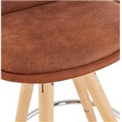 Tabouret de bar scandinave 'CIRCLE' microfibre marron 4 pieds bois repose pieds chromé dossier haut