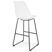 Tabouret de bar design 'GUSTO' blanc avec pieds tréteaux et repose pieds en métal noir dossier haut