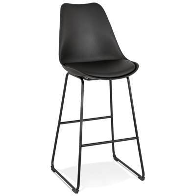 Tabouret de bar design 'GUSTO' noir avec pieds tréteaux et repose pieds en métal noir dossier haut